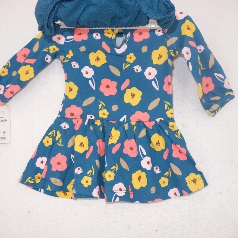 NEW Carter’s Just One You Long Sleeve Dress Blue Fall Flowers Baby Girl 3 Months